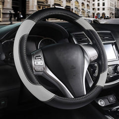 szttswamp front view of grey steering wheel cover shows fit and style for better grip
