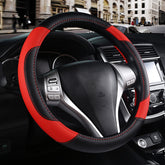 szttswamp front view of black and red steering wheel cover showing sporty look and fit