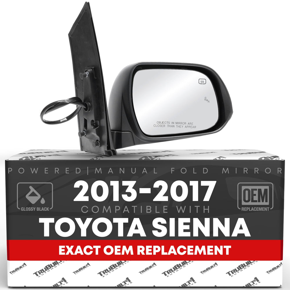 T1A front view of passenger mirror showing smooth black cover and fit