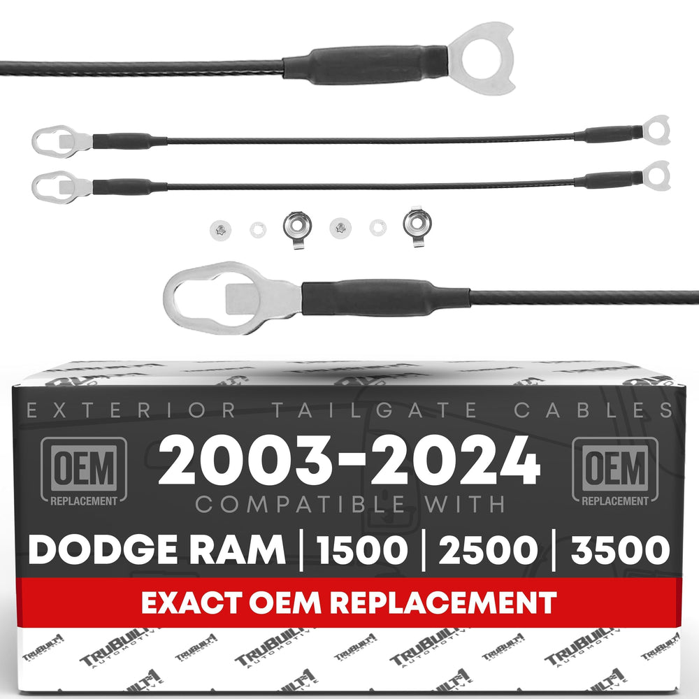 T1A tailgate cable set front view showing packaging and OEM fit benefits