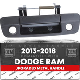 T1A tailgate handle front assembly showing textured black finish and OEM fit