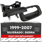 T1A tailgate handle front view showing smooth black finish and factory fit