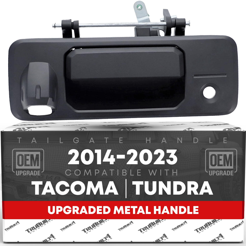 T1A tailgate handle front view showing textured black finish and fitment benefit
