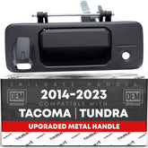 T1A tailgate handle front view showing textured black finish and fitment benefit