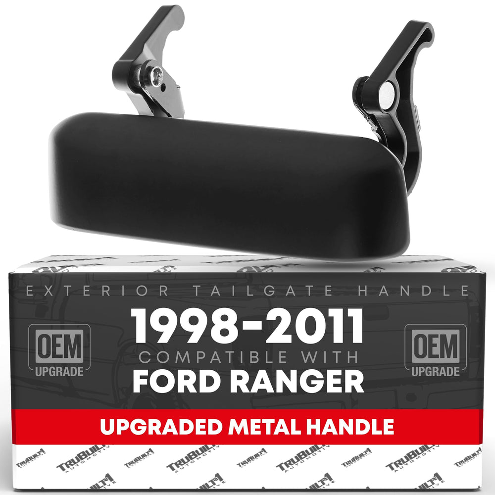 T1A front view of tailgate handle showing smooth black finish and reliable fit