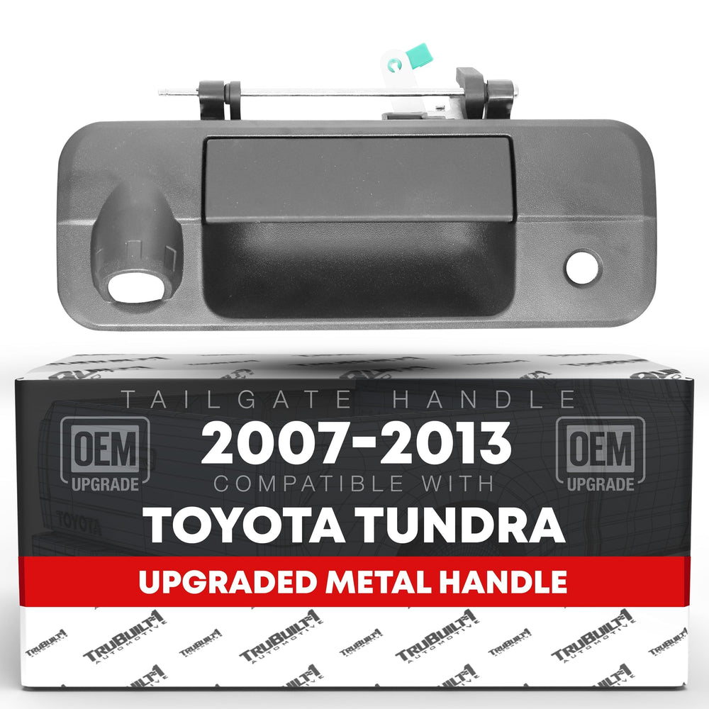 T1A front view of tailgate handle showing textured black finish and mounting points, durable replacement