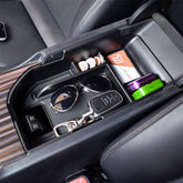 TACOBRO front view of console organizer showing tidy storage and accessibility
