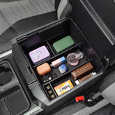 TACOBRO front view of full console organizer showing neat compartments and improved access