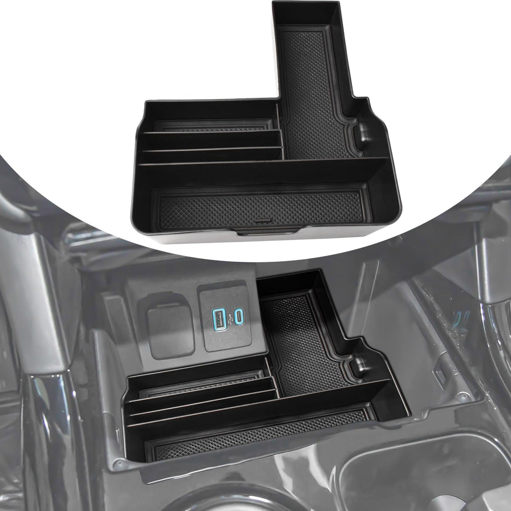 TACOBRO front view of center console tray showing neat organization benefit