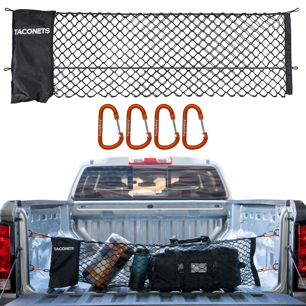 TacoNets front view of envelope cargo net showing clean fit and immediate containment benefit