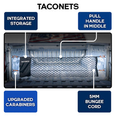 TacoNets net mounted in a Colorado cargo area securing gear to prevent shifting