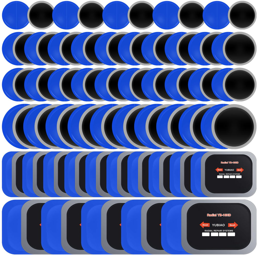 Tallew front packaging showing 100-piece tire patch kit and label benefits