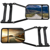 Tallew front view of clip-on towing mirrors showing extended field of vision benefit