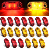 Tallew front view of red and amber marker lights showing clear lens and colors, for safer visibility