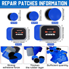 Tallew patches laid out by size showing five sizes for correct selection