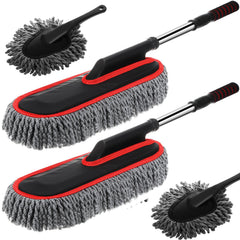 Tanlade front view of four-pack duster showing gray heads and red edge, quick cleaning benefit