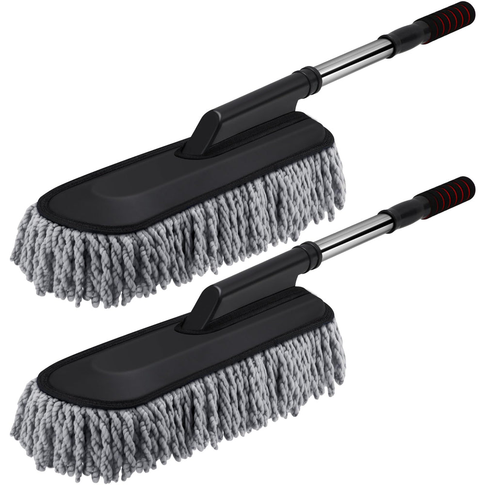 Tanlade front view showing two gray dusters, ready to clean with convenience
