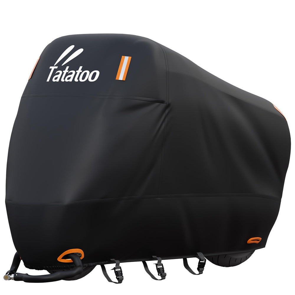TATATOO front view of full motorcycle cover showing complete protection