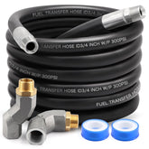 Taukealugs front view of 20ft fuel hose assembly showing connectors and coiled hose for easy storage