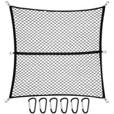 TAUYANG cargo net front view showing full net and benefits of universal fit