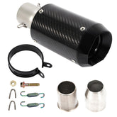 TBVECHI muffler front view showing sleek carbon fiber and improved styling