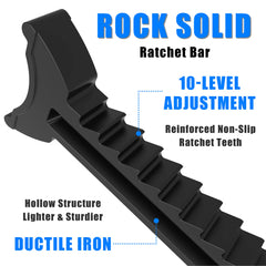 TCE ratchet sawtooth detail showing secure multi-position height locking
