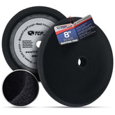 TCP Global 8-inch black foam buffing pad front view showing full face for smooth application