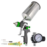 TCP Global front view of gravity feed spray gun showing ergonomic design and control knobs for precise work