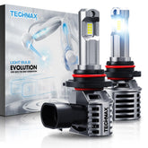 TECHMAX 9005 front view showing xenon-white LEDs for brighter visibility