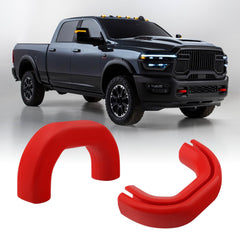 TECHPICCO front view showing red tow hook cover and clean fit