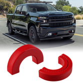 TECHPICCO front view of red tow hook cover showing clean fit and color accent