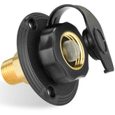 Tecreddy front view of RV inlet showing secure connection and easy access