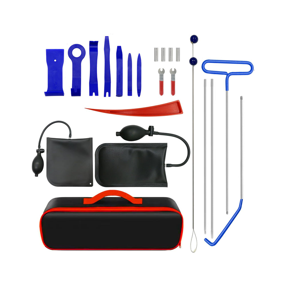 Tekeviss front of kit with 22 tools in carry bag showing organized storage and quick access