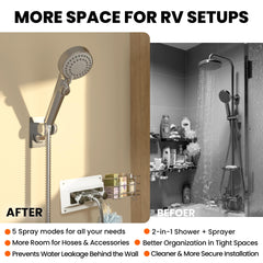 Terapaton handheld shower head closeup displaying durable metal finish for long life