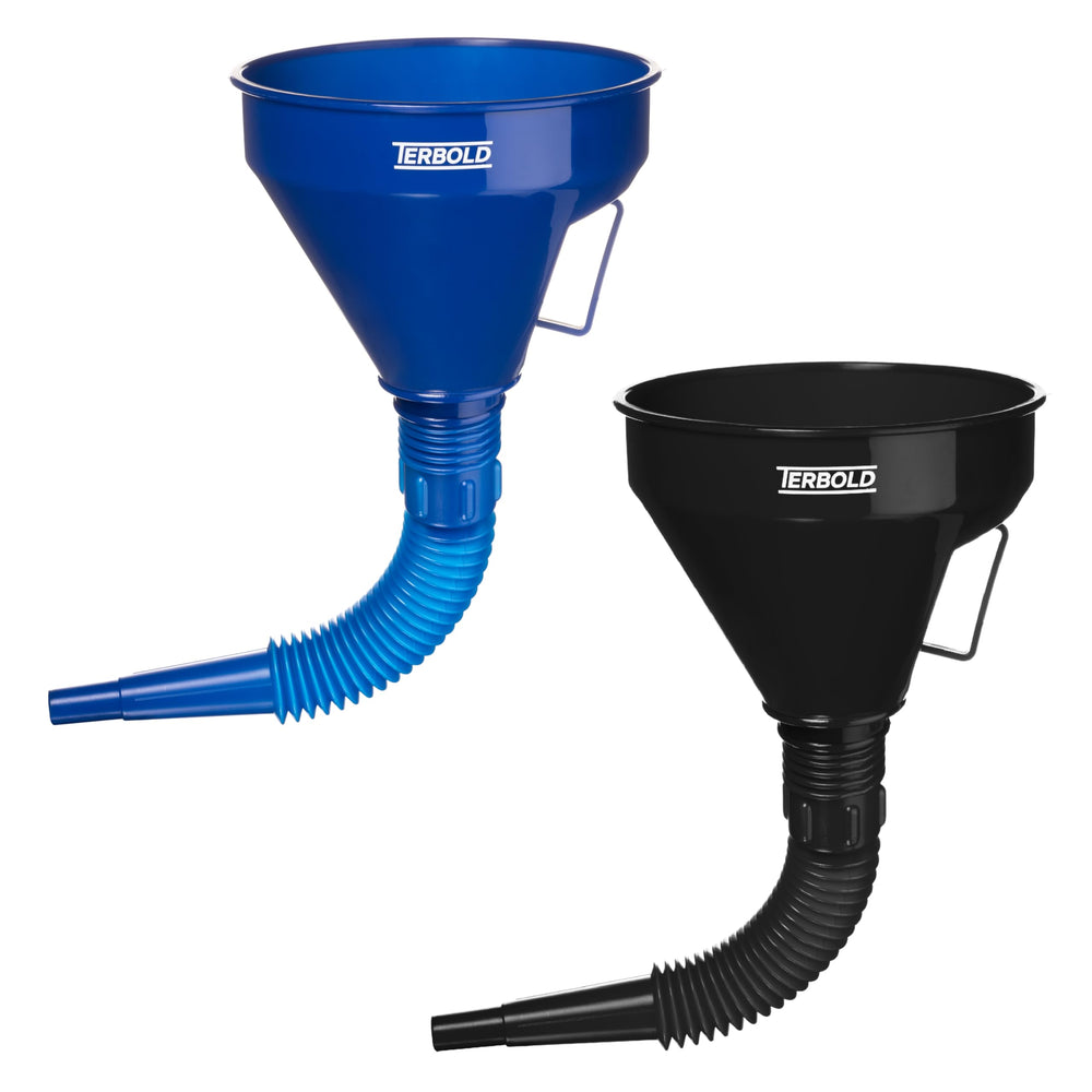 Terbold front view of two funnels showing color options and durable design for easy storage