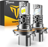 Termitor front view of two H13/9008 bulbs showing compact OEM fit and easy install