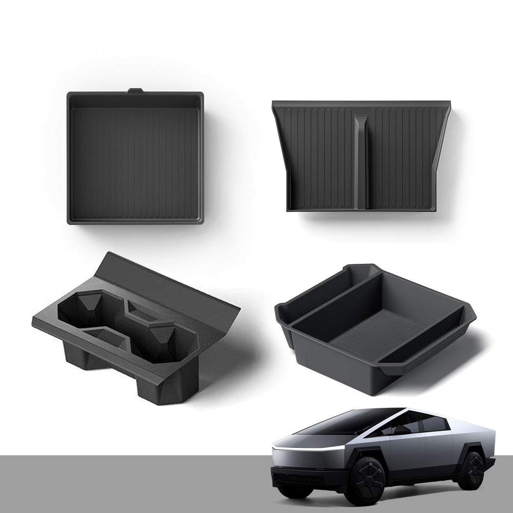 TESCYBERMODS front view of center console organizer showing tidy compartments and improved storage