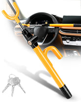 Tevlaphee front view showing yellow steering wheel lock and packaging for easy identification and deterrence