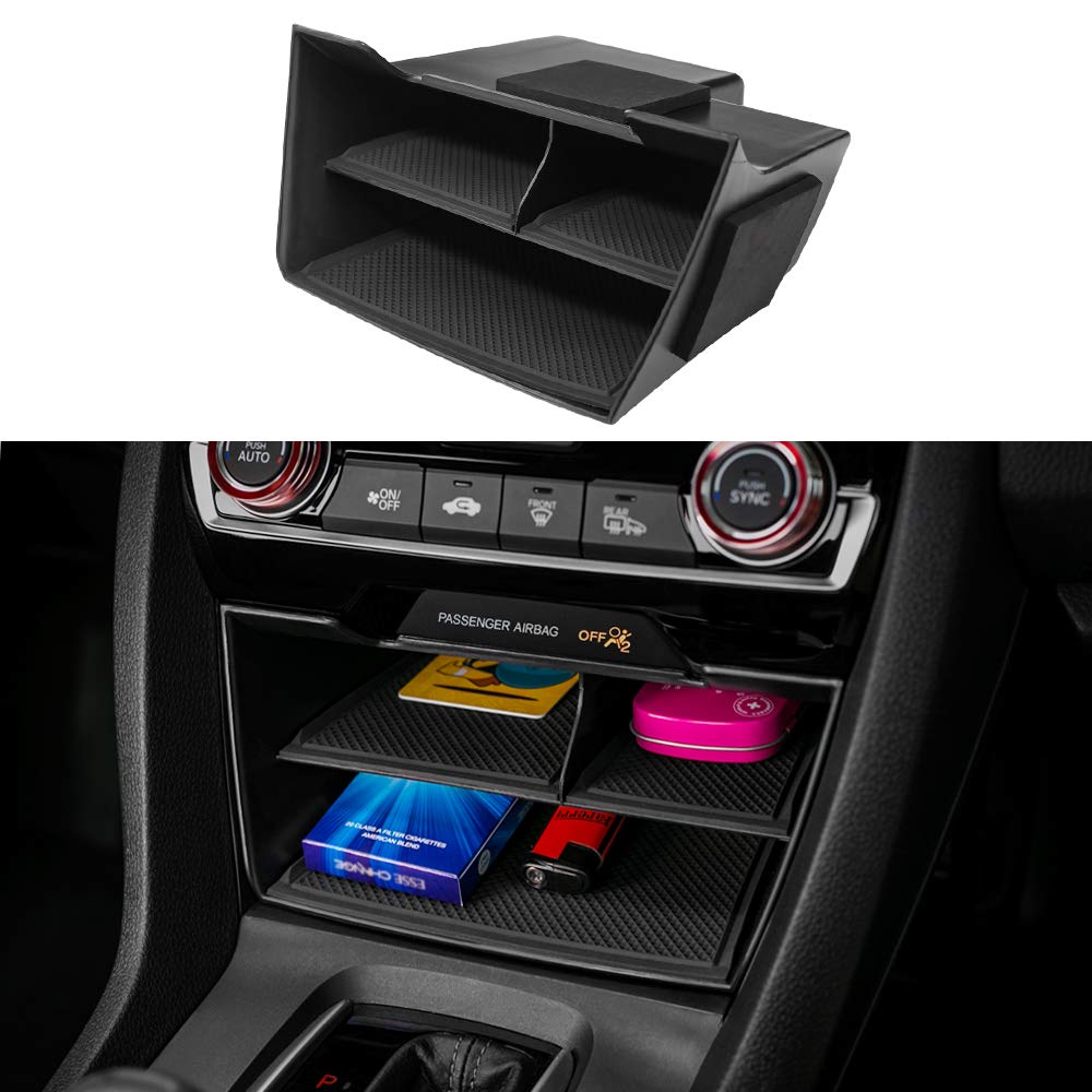 Thenice front view showing organizer fitted in Civic console for tidy storage