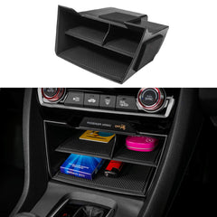 Thenice front view showing organizer fitted in Civic console for tidy storage