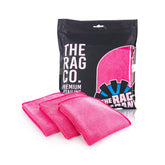 The Rag Company FTW front pack pink showing three towels and branding benefits
