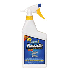 Thetford spray in use on RV surface demonstrating fast wipe-on gloss and time-saving benefit