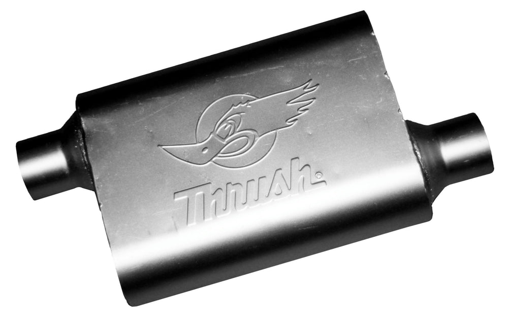 Thrush muffler front view showing shape and aggressive tone benefit