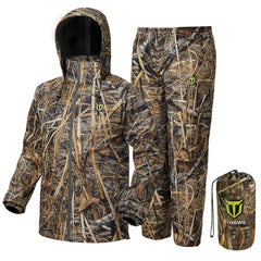 TIDEWE front view of rain suit showing waterproof jacket and pants, ready for wet weather