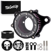 TIKGETUP front view air cleaner showing black-anodized finish and design benefit