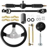 TIMZH front view of complete 300mm steering wheel kit showing components and fit benefits