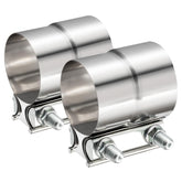 TIROL front view of exhaust clamp showing band and hardware, clear fit guidance