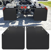 TIROL front view of two black angled mud flaps showing full surface protection