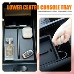 Tlaleikejia lower trays close-up showing segmented storage and reduced clutter