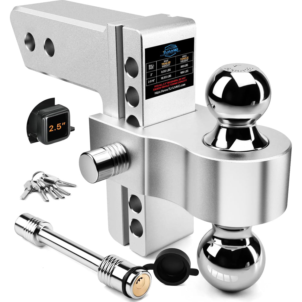 Tlvuvmo front view of adjustable drop hitch showing full assembly and benefits